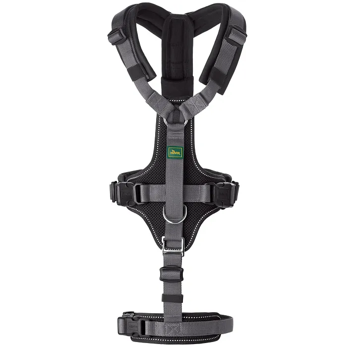Hunter шлейка для собак Safety Maldon M (50-84 / 53-71 / 2,5 см) с ручкой, нейлон, черный/серый СКИДКА 50%