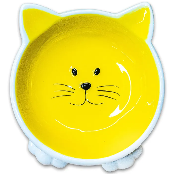 Миска Mr.Kranch керамическая для кошек Мордочка кошки на ножках 100 мл желтая