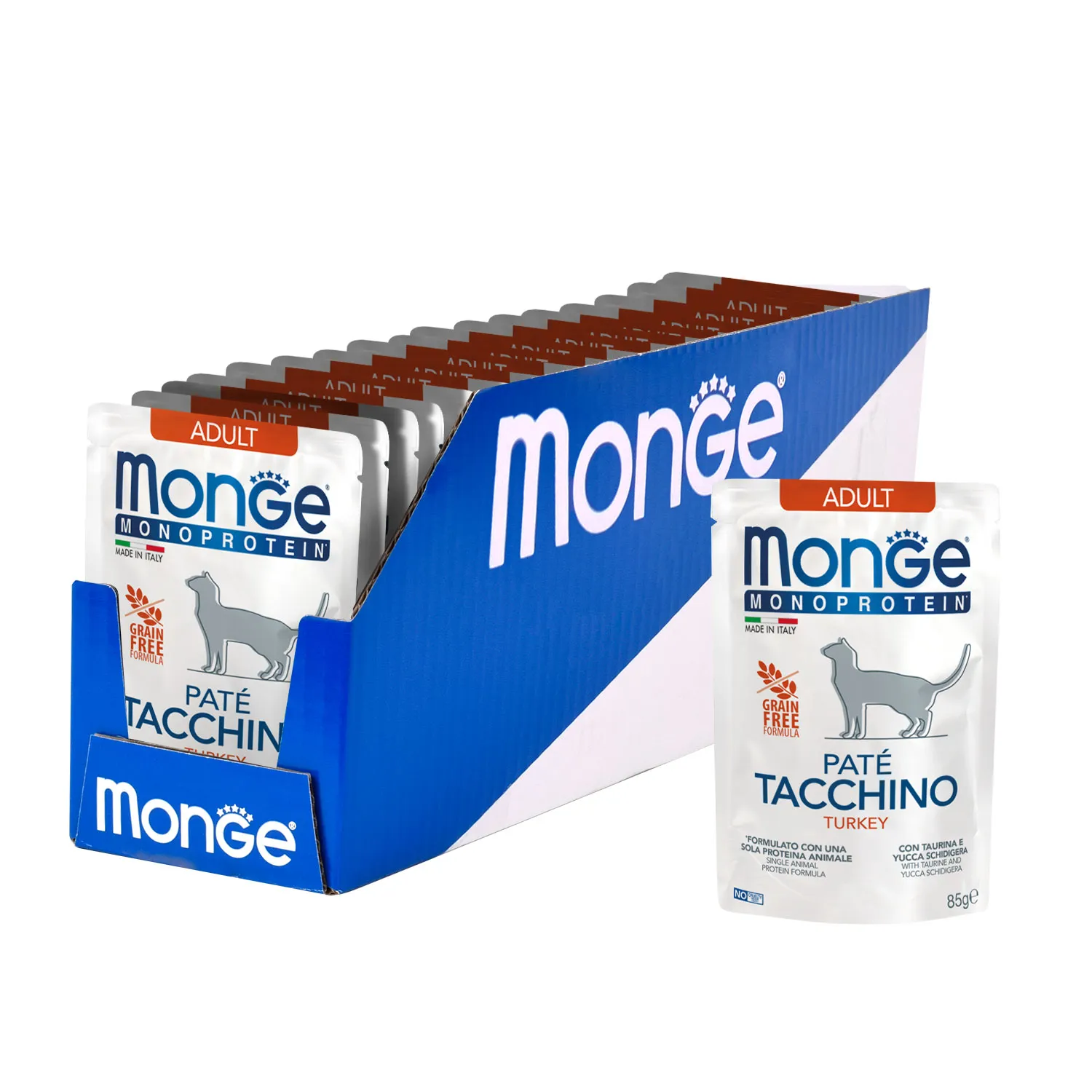 Влажный корм Monge Cat Monoprotein для взрослых кошек, из индейки, паучи 85 г