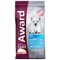 Сухой корм AWARD SPECIAL CARE HYPO PUPPY со свежей белой рыбой для щенков от 1 мес., беременных и кормящих собак всех пород, склонных к аллергии 12кг