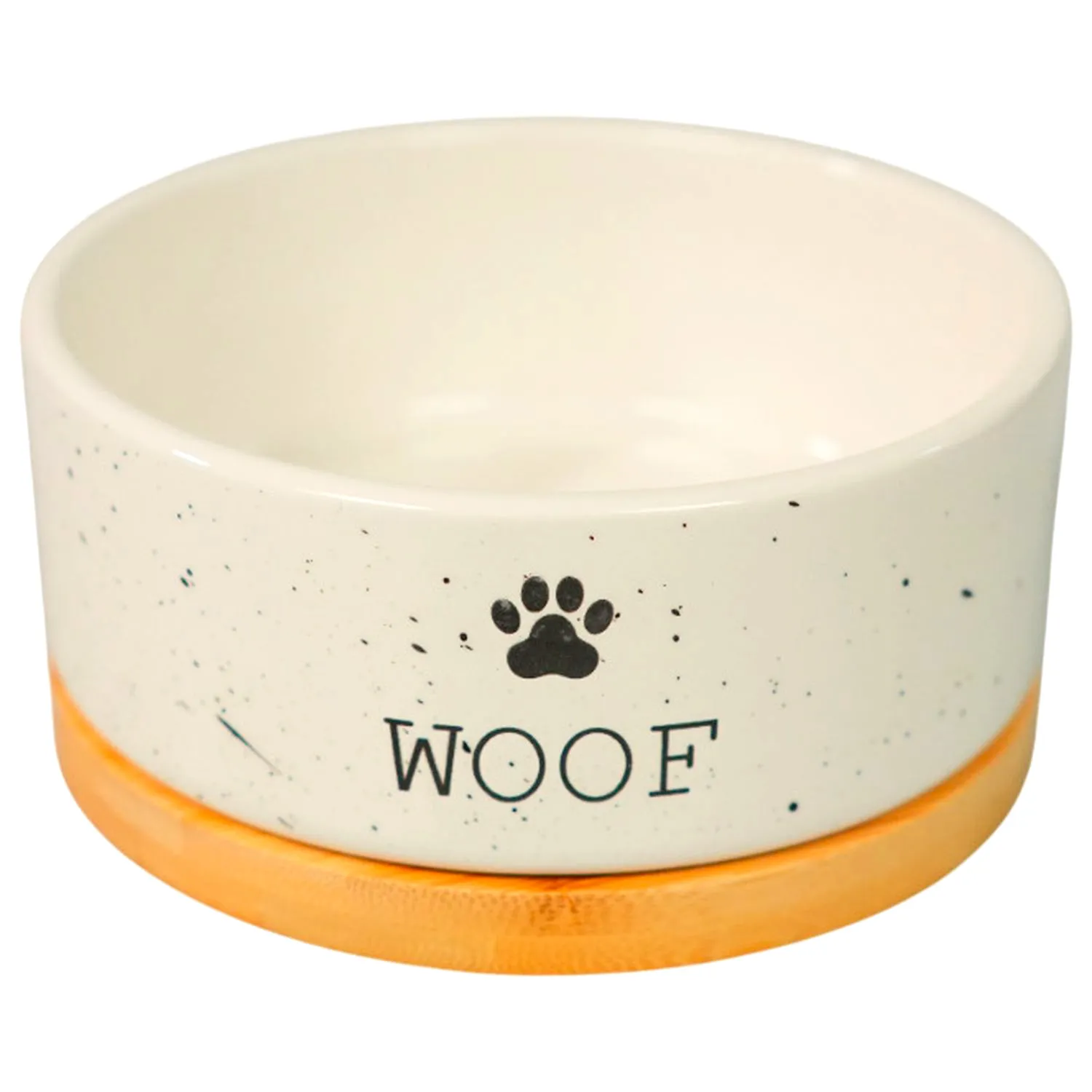 Миска Mr.Kranch Bamboo WOOF керамическая белая на бамбуковой подставке 860 мл СКИДКА 40%