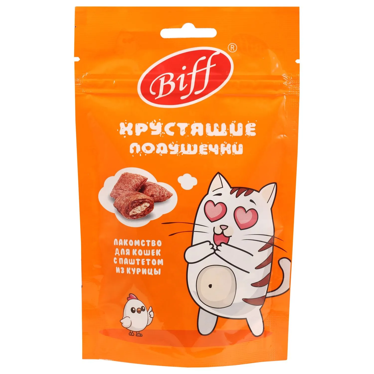 Лакомство TiTBiT Хрустящие подушечки Biff для кошек с паштетом из курицы 60 г