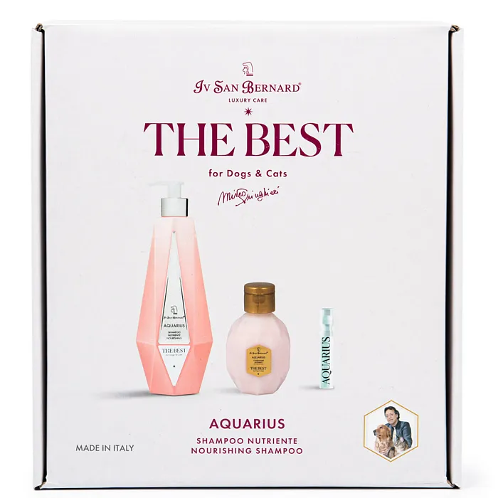 ISB The Best line Набор Aquarius шампунь для восстановления и питания шерсти 550 мл, кондиционер 120 мл + парфюм 2 мл в подарок СКИДКА 40%