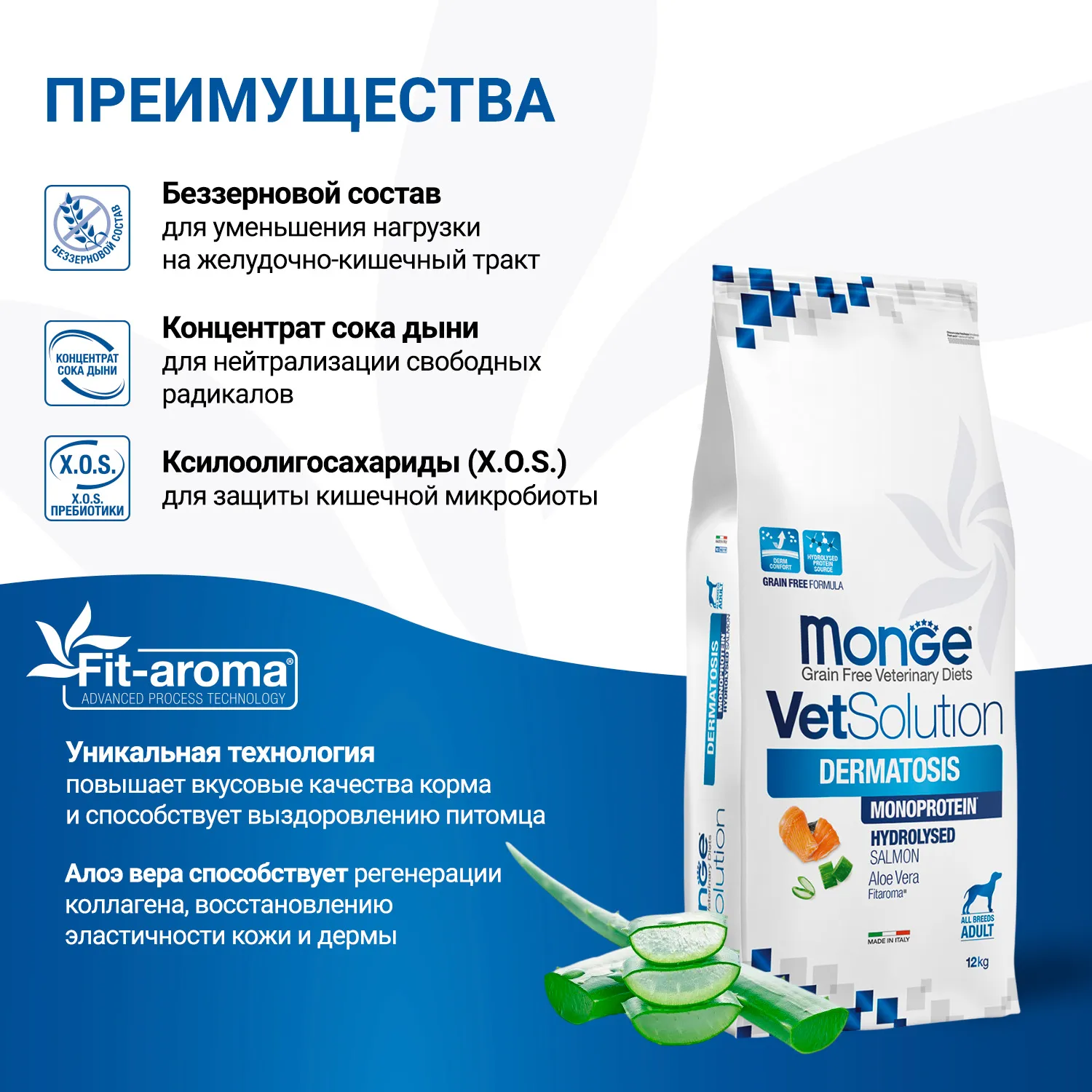 Диетический корм Monge VetSolution Dog Dermatosis Дерматозис для собак при заболеваниях кожи 12 кг