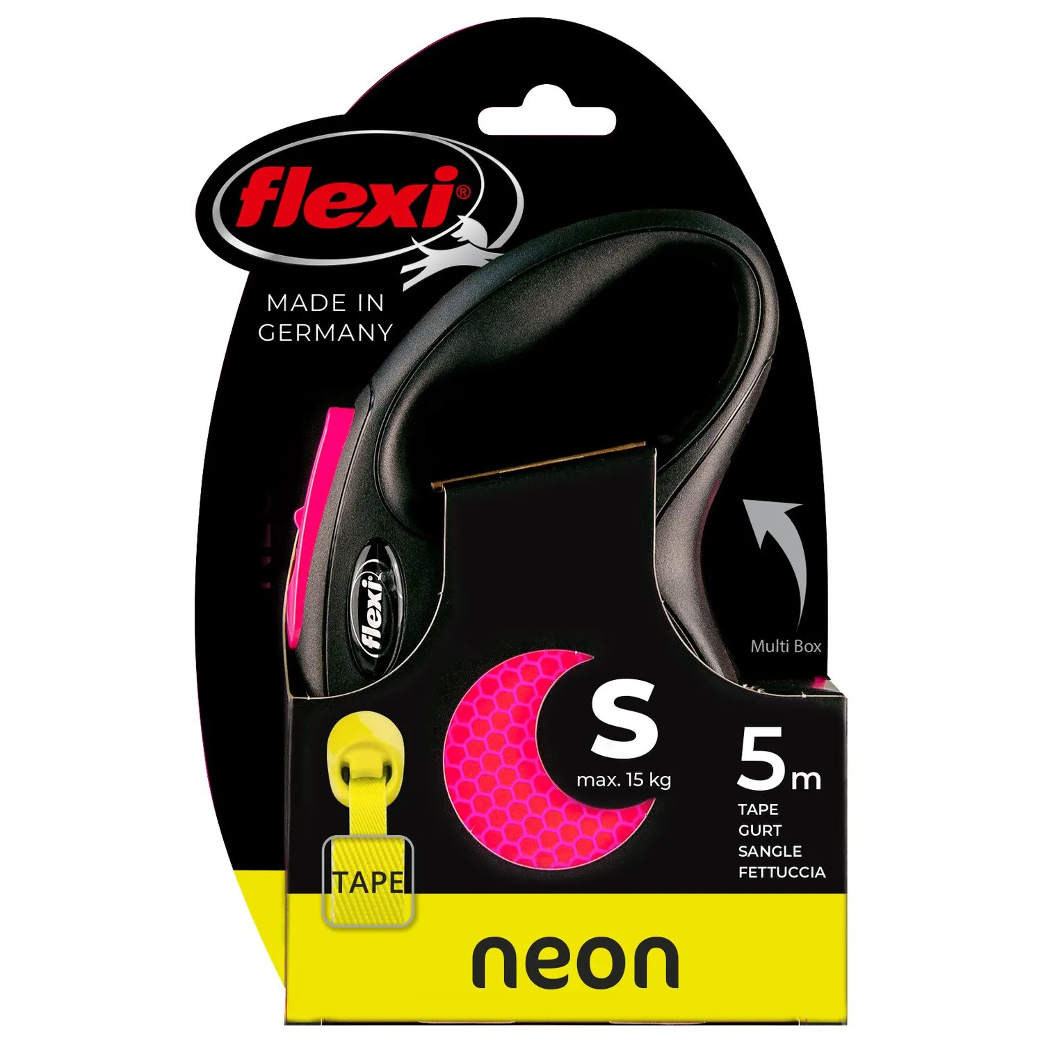 flexi рулетка Neon New S (до 15 кг) лента 5 м, светоотражающая,розовый неон