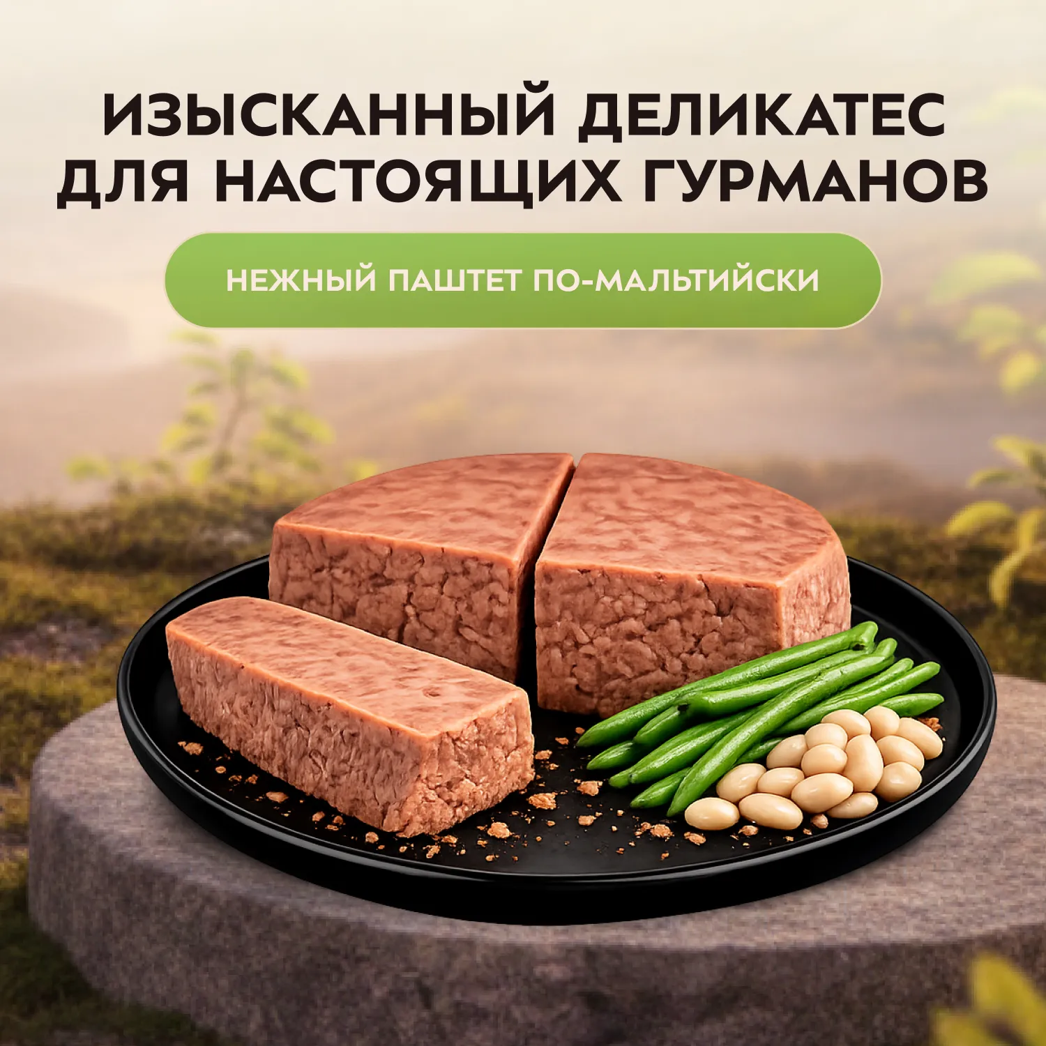 Влажный корм Мнямс Деликатес Кролик с зеленой фасолью для кошек "Паштет по-мальтийски" 100 г