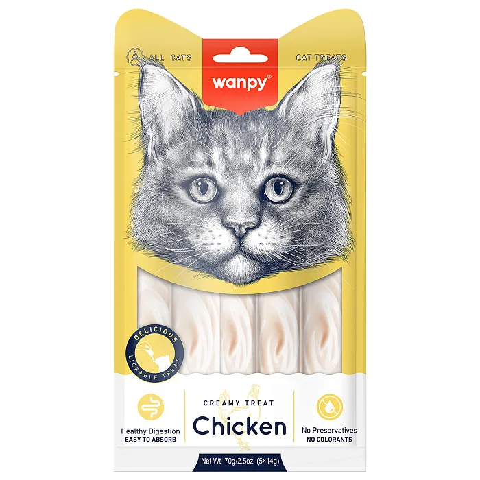 Wanpy Cat Лакомство для кошек «нежное пюре» из курицы 70 г