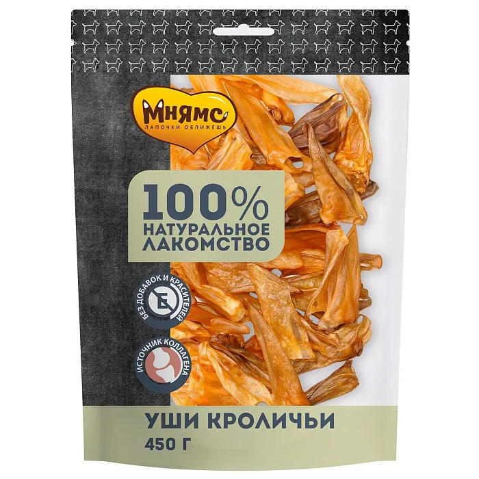 Лакомство Мнямс На каждый день для собак Уши кроличьи 450 г