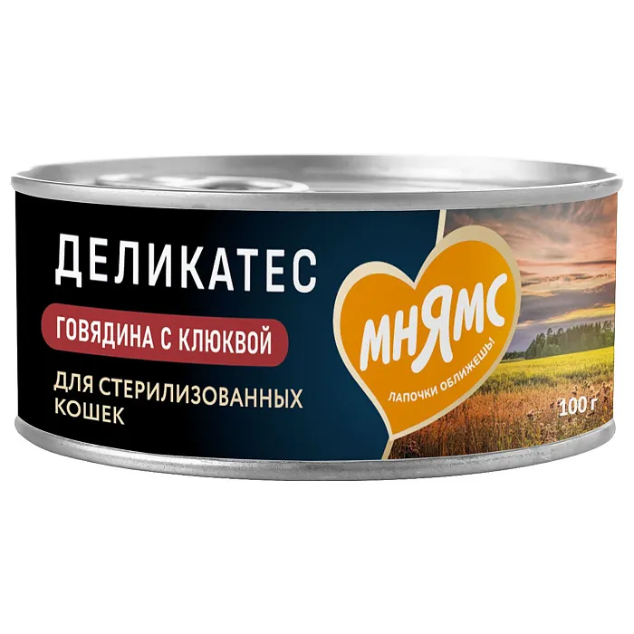 Влажный корм Мнямс Деликатес Говядина с клюквой для стерилизованных кошек "Паштет по-шведски" 100 г