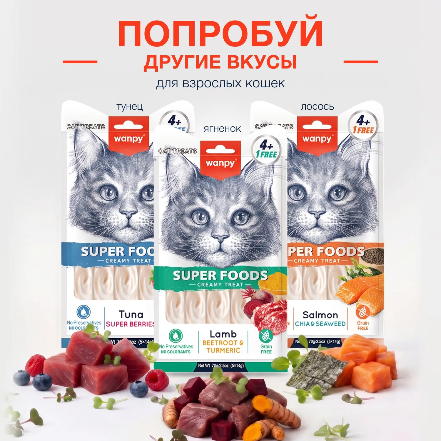 Wanpy Cat Лакомство для кошек «нежное пюре» из курицы с тыквой и кейлом 70 г