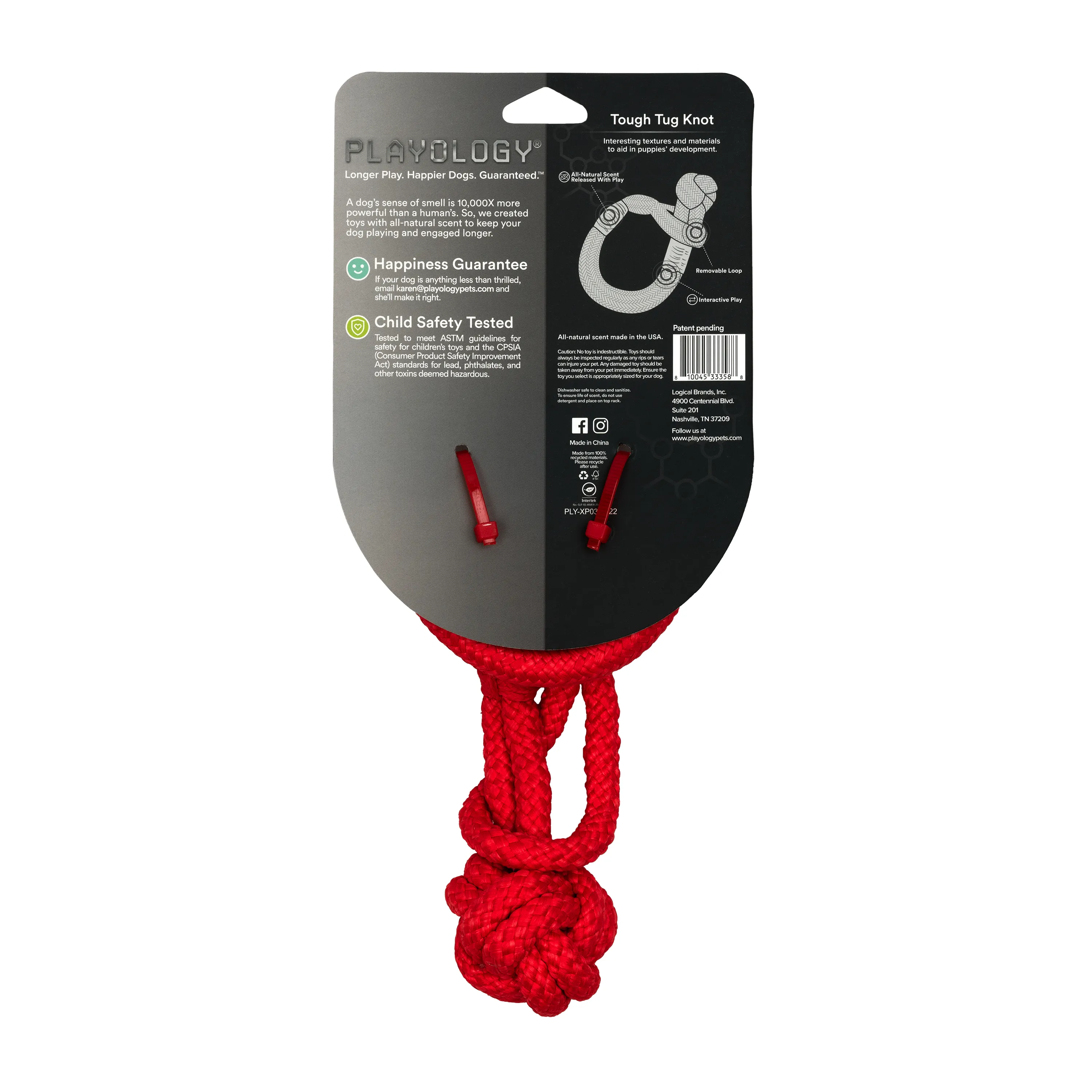 Playology жевательный канат TOUGH TUG KNOT для щенков 4-8 месяцев с ароматом говядины, цвет красный СКИДКА 50%