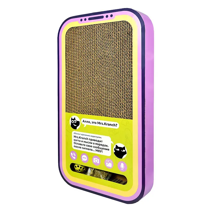 Когтеточка Mr.Kranch для кошек Кранчфон 50х28х5 см из картона с шариком и кошачьей мятой