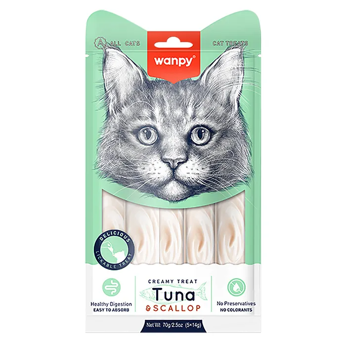 Wanpy Cat Лакомство для кошек "нежное пюре" из тунца и гребешка 25 шт х14 г