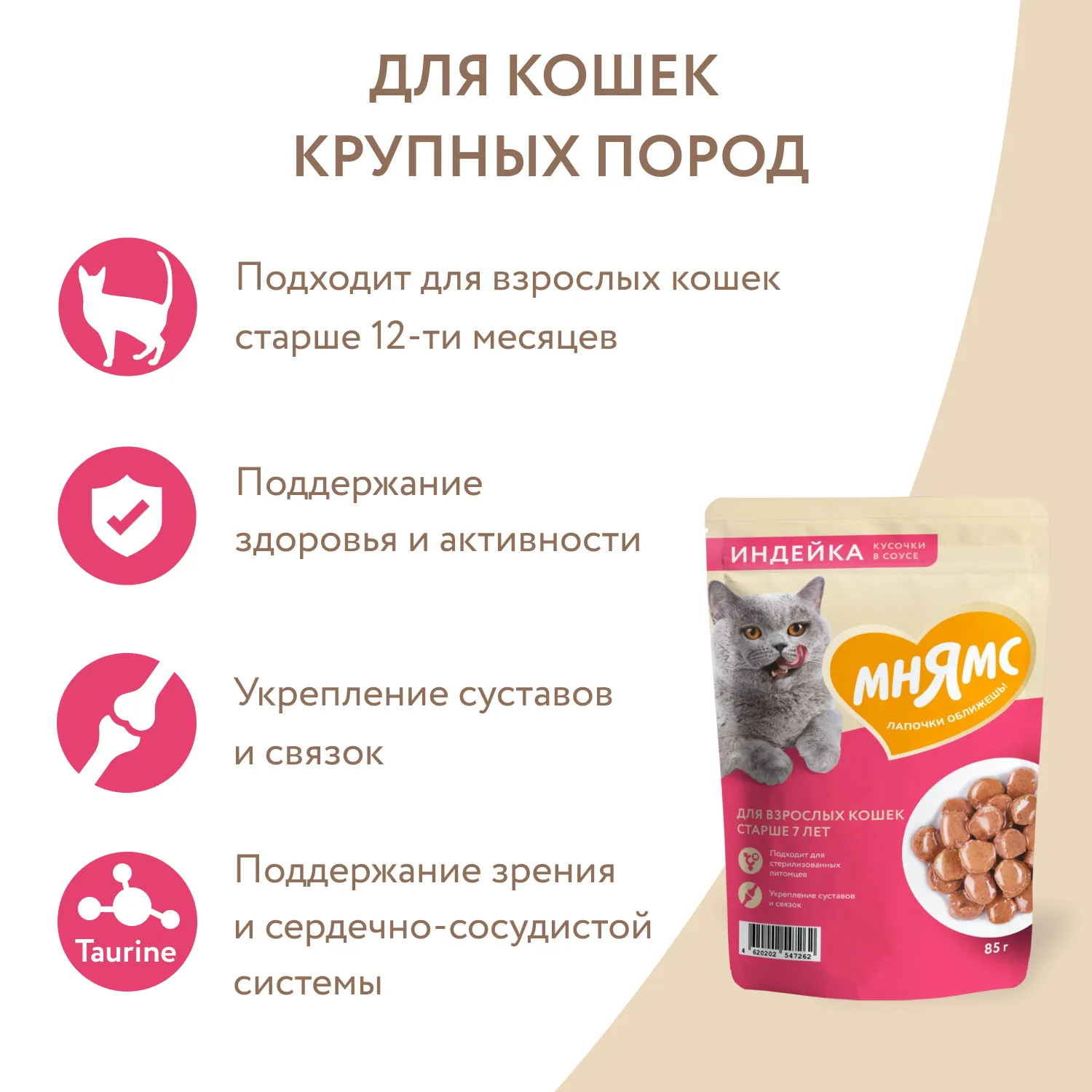 Влажный корм Мнямс На каждый день Кусочки в соусе с индейкой для кошек старше 7 лет 85 г