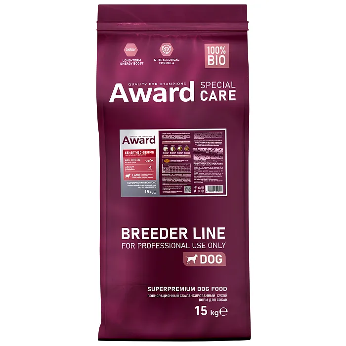 Сухой корм AWARD PFB SPECIAL CARE Sensitive Digestion для взрослых собак всех пород с чувствительным пищеварением со свежим мясом ягненка  15кг