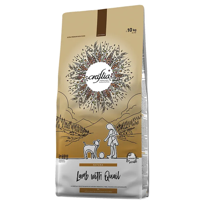 Сухой корм CRAFTIA NATURA для щенков средних и крупных пород из ягненка с перепелкой 10 кг