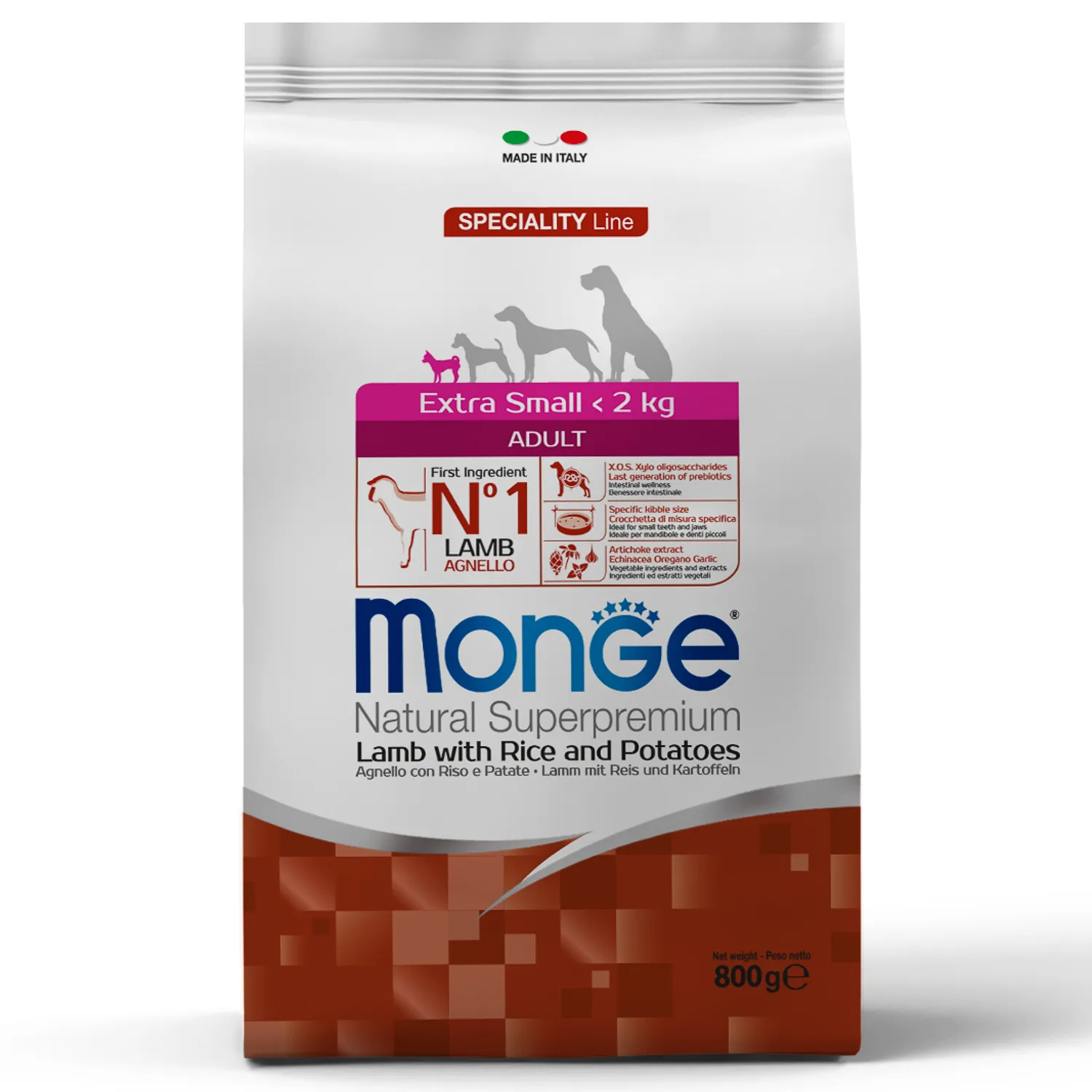 Сухой корм Monge Dog Speciality Line Extra Small для взрослых собак миниатюрных пород ягненок с рисом и картофелем 800 г