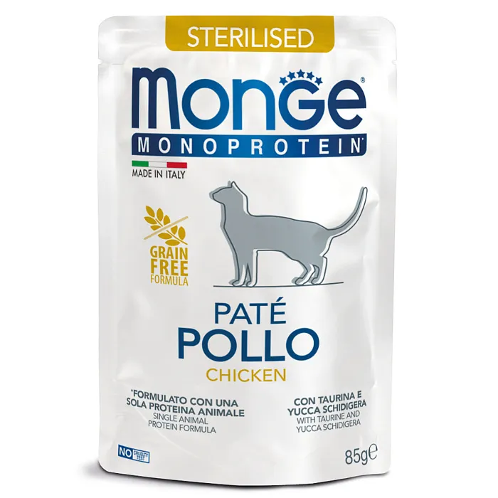 Влажный корм Monge Cat Monoprotein для стерилизованных кошек, из курицы, паучи 85 г