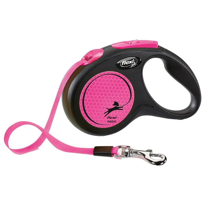 flexi рулетка Neon New S (до 15 кг) лента 5 м, светоотражающая,розовый неон