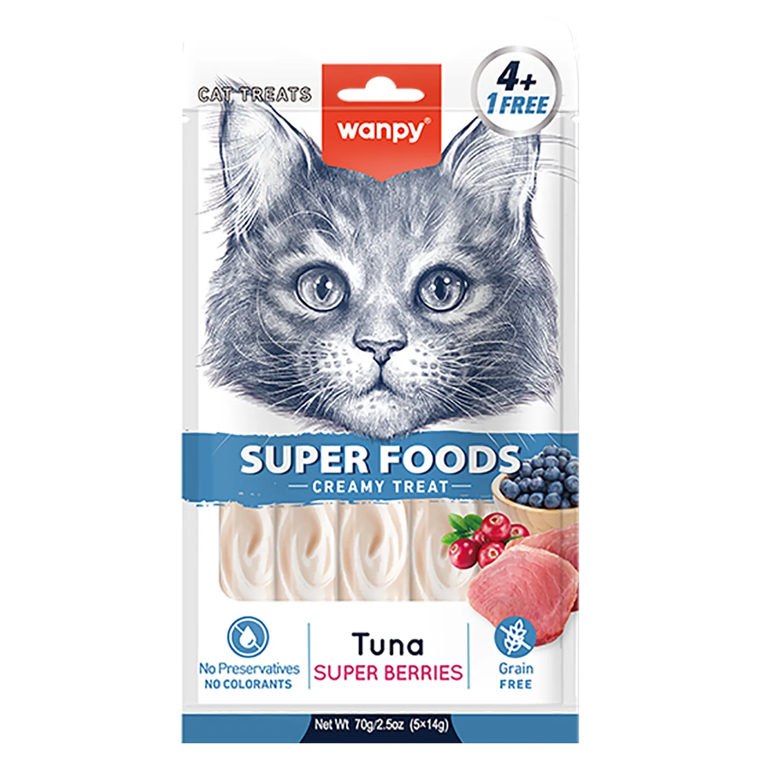 Wanpy Cat Лакомство для кошек «нежное пюре» из тунца с ягодами 70 г