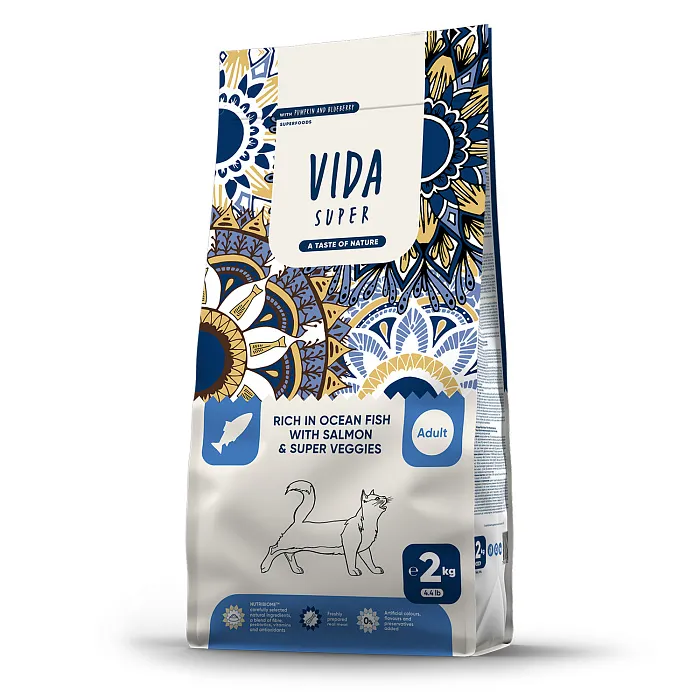 Сухой корм VIDA SUPER для взрослых кошек с лососем и овощами 2кг