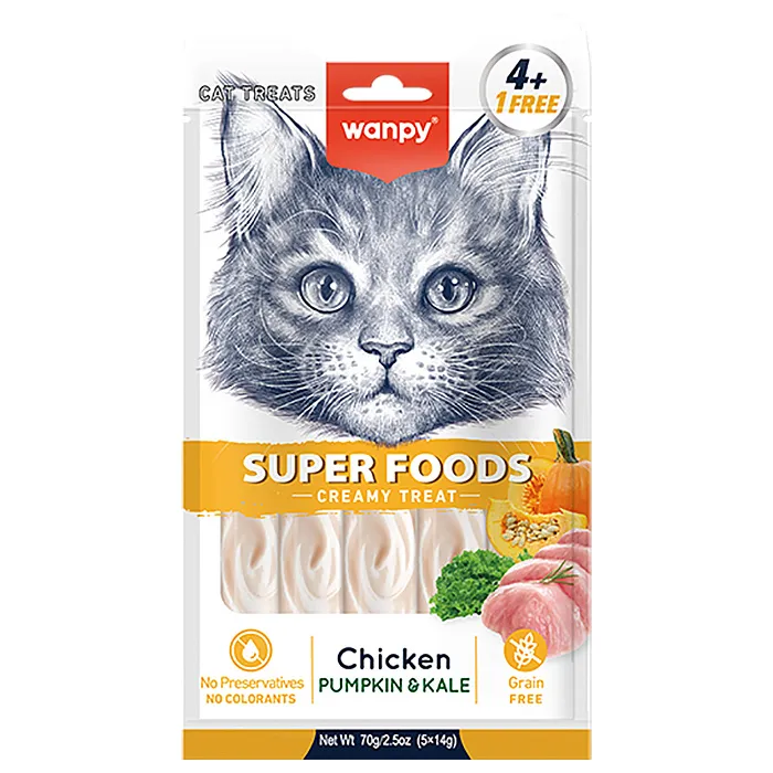 Wanpy Cat Лакомство для кошек «нежное пюре» из курицы с тыквой и кейлом 70 г