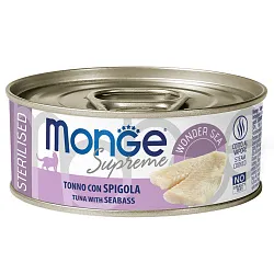 Влажный корм Monge Supreme sterilized для стерилизованных кошек из тунца с морским окунем, консервы 80 г