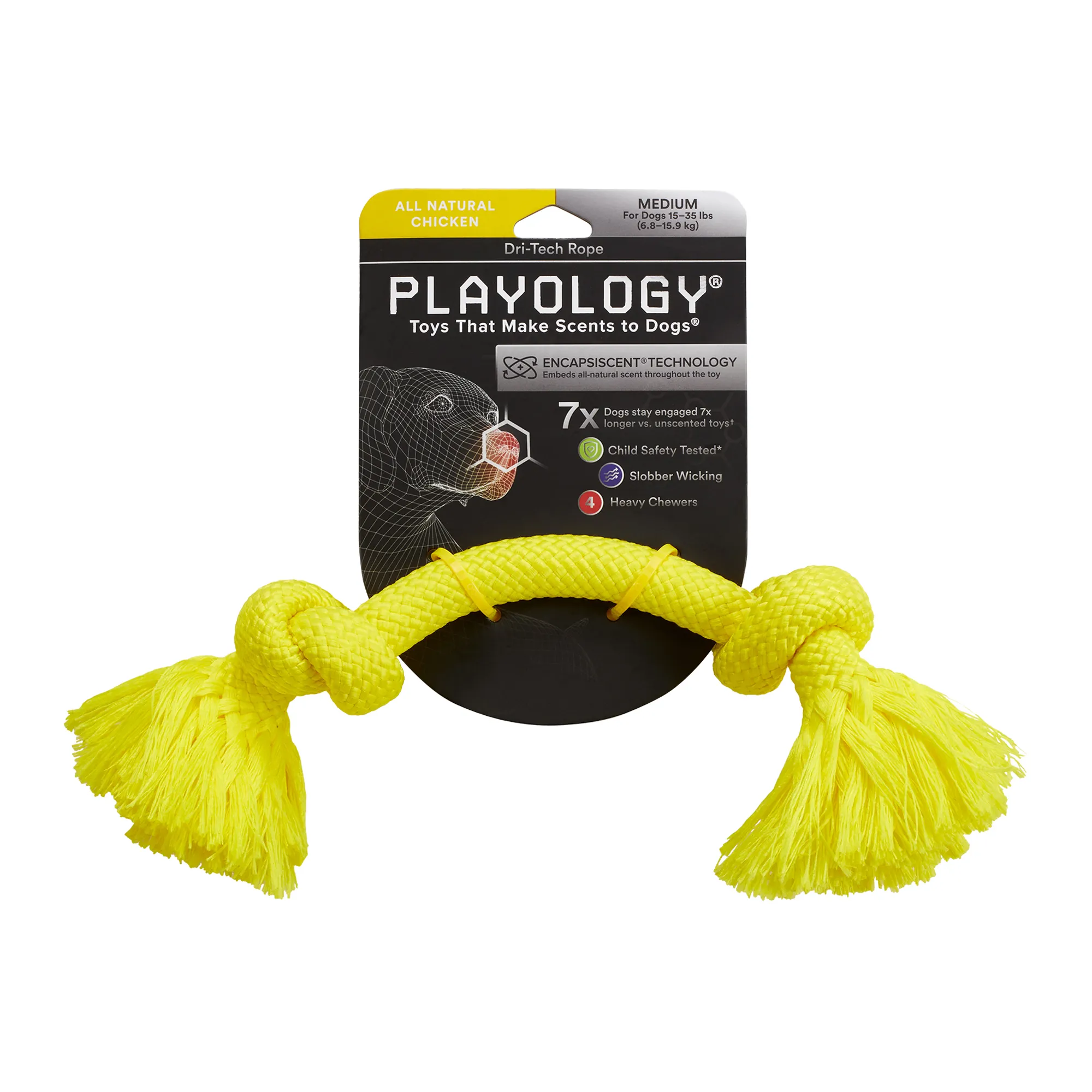 Playology жевательный канат DRI-TECH ROPE для собак средних пород с ароматом курицы, средний, цвет желтый СКИДКА 50%