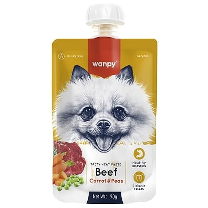 Wanpy Dog Лакомство для собак Мясной мусс из говядины и моркови с горохом 90 г