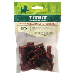 Лакомство TiTBiT Кубики мраморные из говядины для собак Золотая коллекция 80 г Лакомство TiTBiT Кубики мраморные из говядины для собак Золотая коллекция 80 г