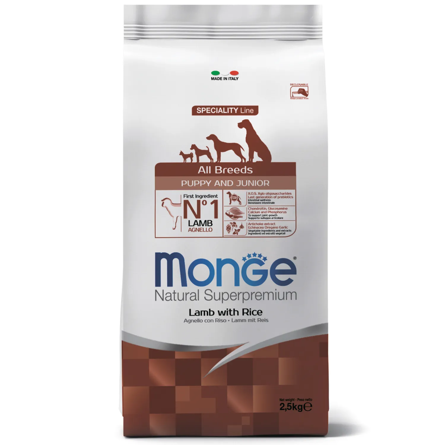 Сухой корм Monge Dog Speciality Line Puppy&Junior для щенков всех пород, из ягненка с рисом 2,5 кг