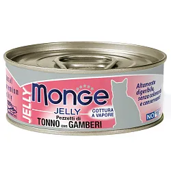Влажный корм Monge jelly Adult cat для взрослых кошек с желтоперым тунцом и креветками, консервы 80 г Влажный корм Monge jelly Adult cat для взрослых кошек с желтоперым тунцом и креветками, консервы 80 г