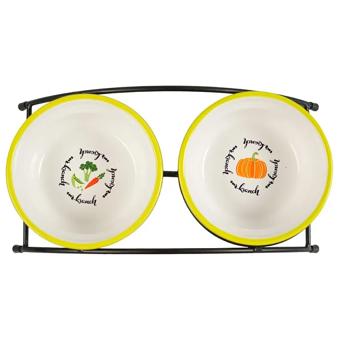 Миски Mr.Kranch на подставке для собак и кошек двойные 2x290 мл летние овощи салатовые