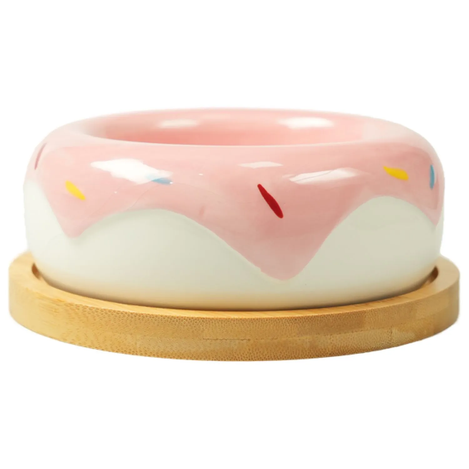 Миска Mr.Kranch Bamboo Пончик керамическая розовая на бамбуковой подставке 250 мл