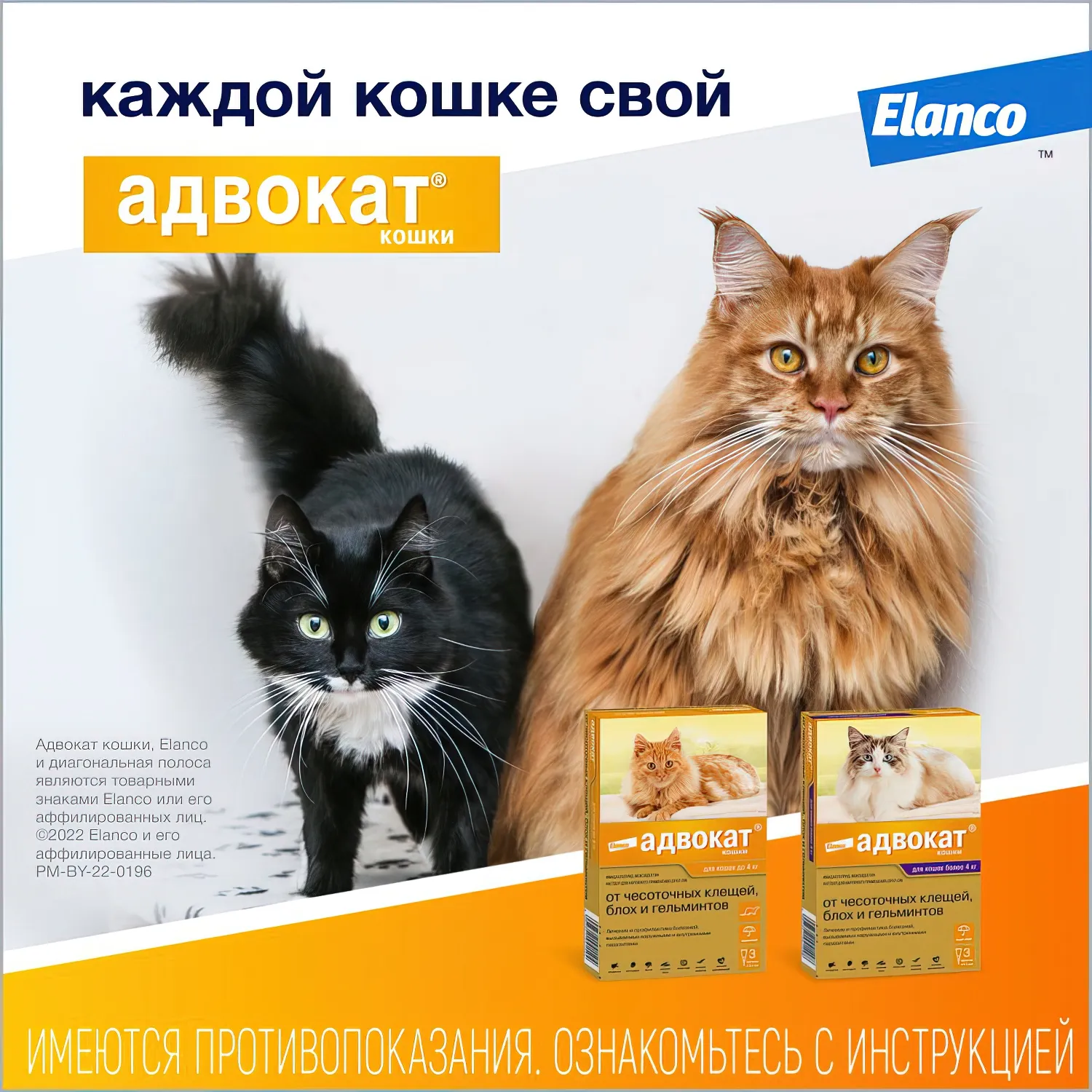 Bayer Адвокат 80 капли для кошек 4-8 кг от чесоточных клещей, блох и гельминтов (1 пипетка х 0,8 мл) СКИДКА 15%