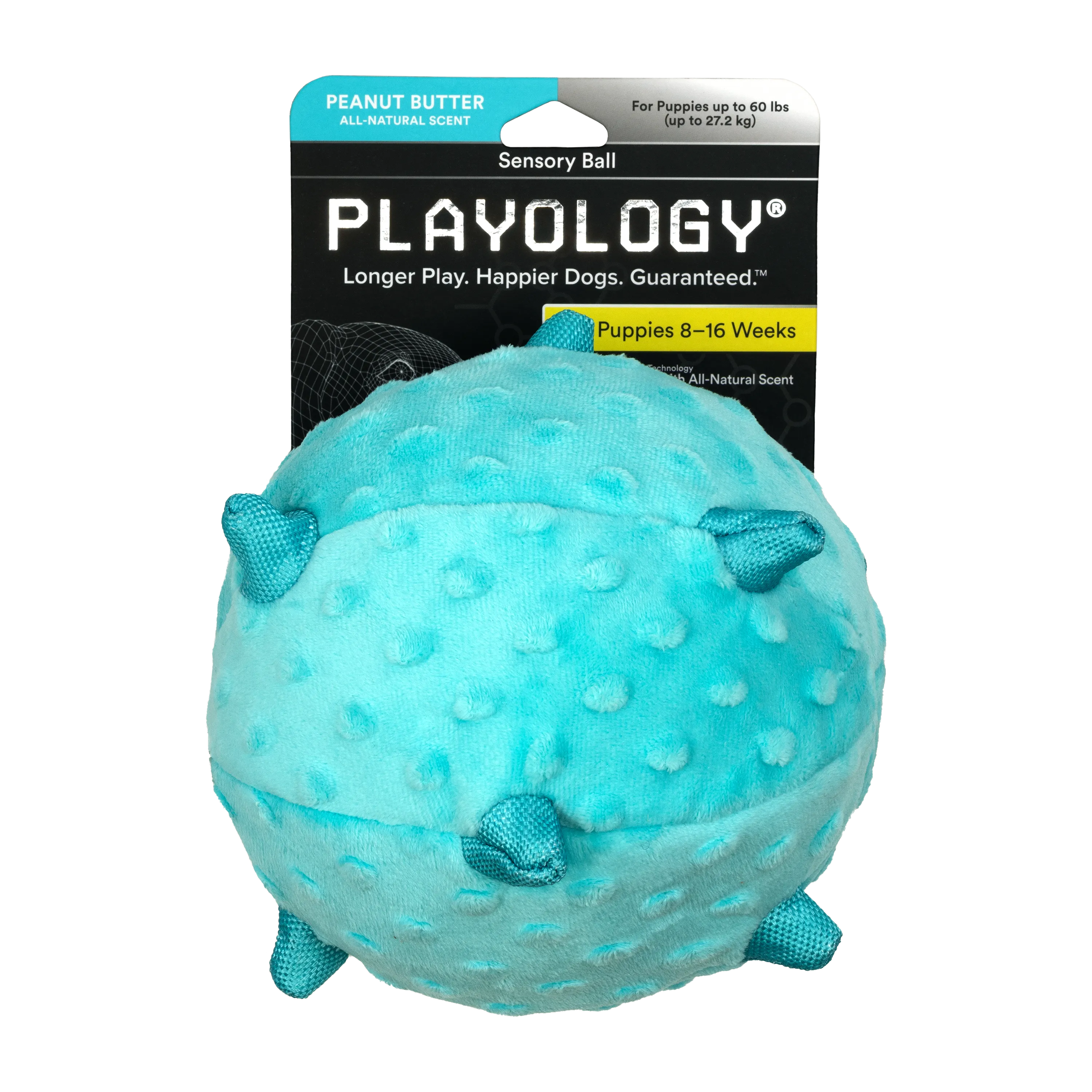 Сенсорный плюшевый мяч Playology PUPPY SENSORY BALL 15 см для щенков средних и крупных пород 8-16 недель с ароматом арахиса, цвет голубой СКИДКА 50%